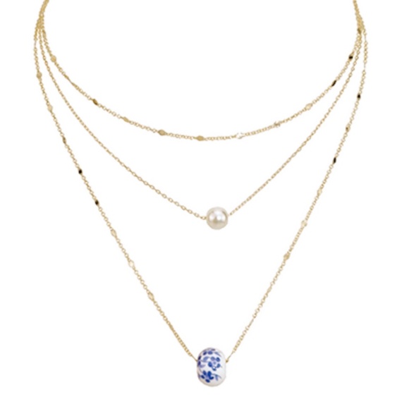 3 Layered Pearl & Ceramic Ball Pandent Necklace - Picture 1 of 2